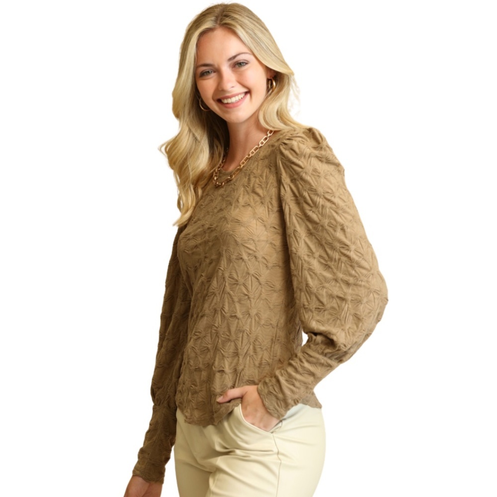 TAUPE Knit Puff Sleeve Top - Picture 4 of 6